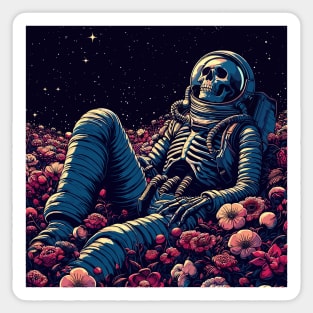 Skeleton astronaut chill in space floral garden Sticker